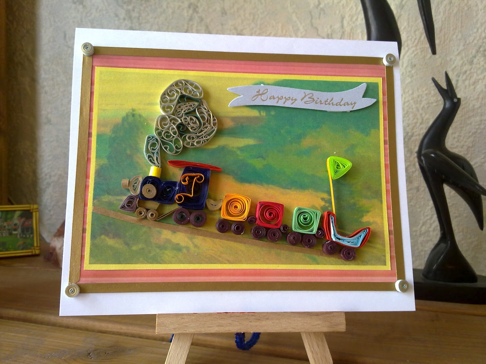 papercrafts Quilled TrainBirthday Card