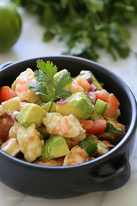 Zesty Lime Shrimp and Avocado Salad Zesty Lime Shrimp and Avocado Salad – a delicious, healthy salad made with shrimp, avocado, tomato, lime juice, jalapeno and cilantro. No cooking required and super EASY! Gluten-free, low-carb, whole30, clean eating, paleo and low calories.