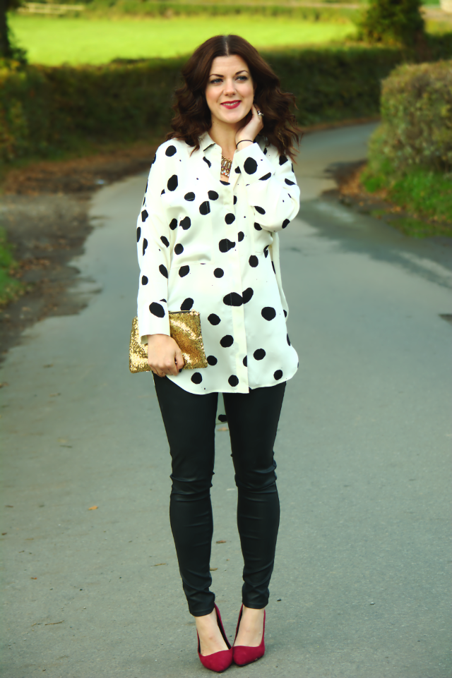 berry faux leather trousers