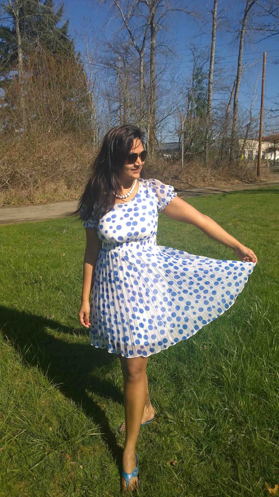 white pearls, white dress with polka dots, Indian fashion blogger, ananya tales, indian girl in summer dress, polka dots