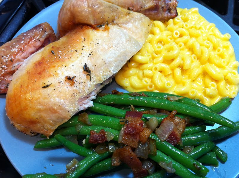 Cooking with SAHD Roast Chicken with Green Beans & MacnCheese