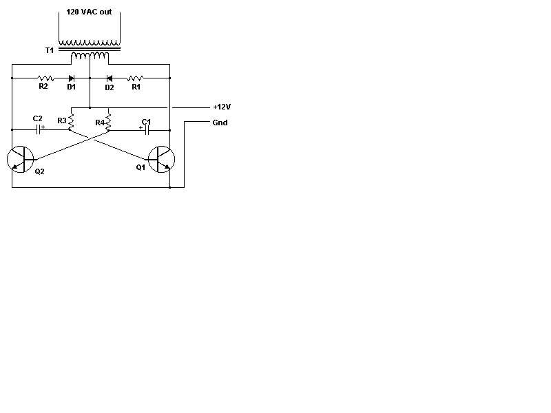 Simple 12 Vdc - 120 Vac Inverter Circuit Diagram