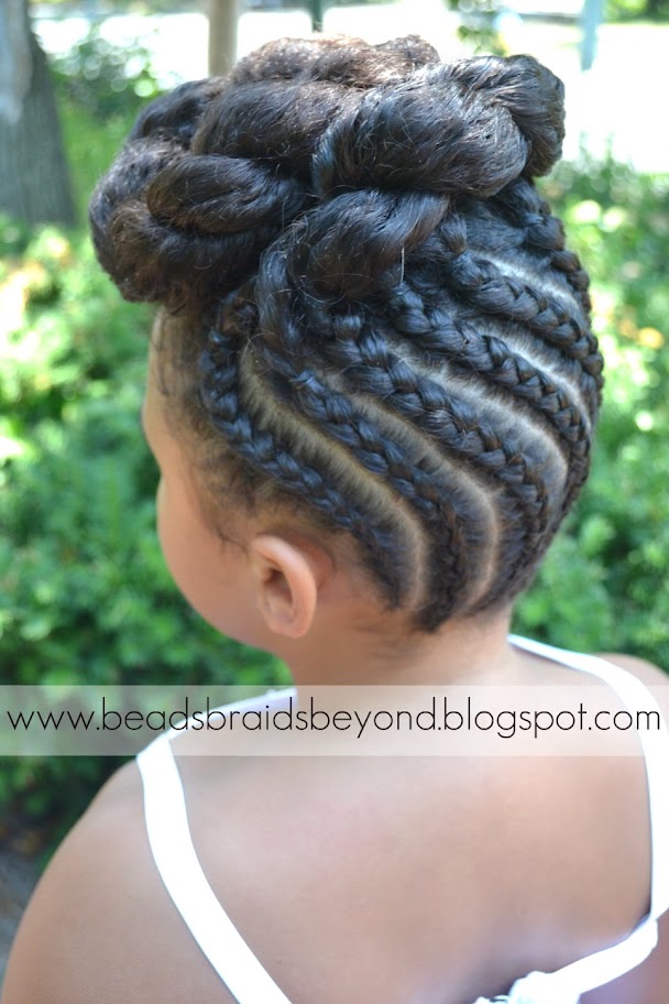 Beads, Braids and Beyond Natural Flower Girl Updo with Cornrows and Twists