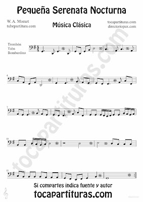 Tubepartitura Pequeña serenata nocturna de Mozart para Trombón, Tuba y Bombardino Música Clásica