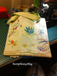 Vintage doilies turned in to a small tote.