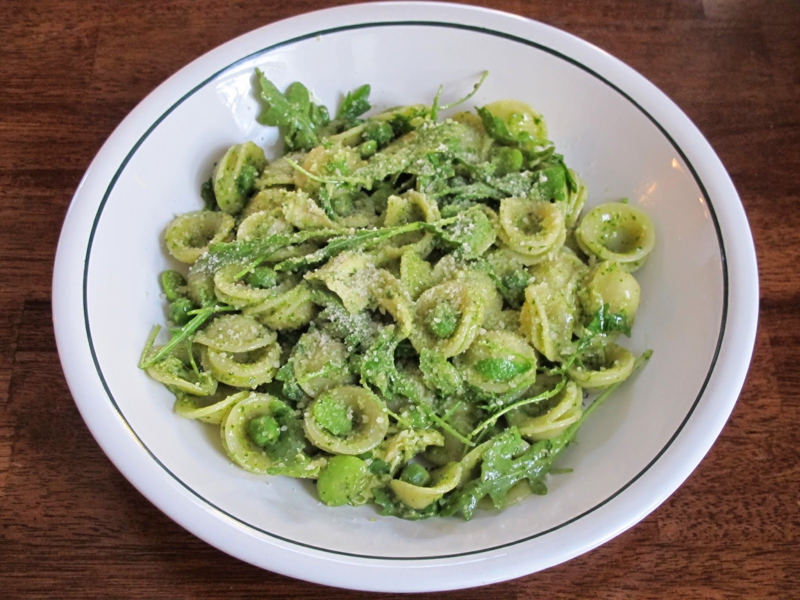 Kitchen Sink Diaries Pesto Orecchiette with Chicken, Peas, & Fava Beans