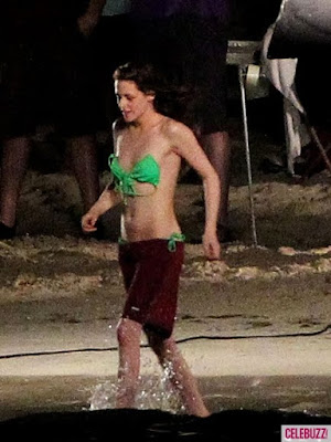 Kristen Stewart in Teeny Green Bikini for the shoot of film 