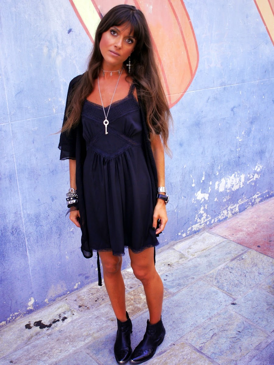 slip dress and boots