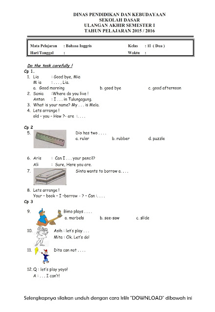 Download Soal Uas Bahasa Inggris Kelas 2 Semester 1 2015 2016 Rief Awa Blog