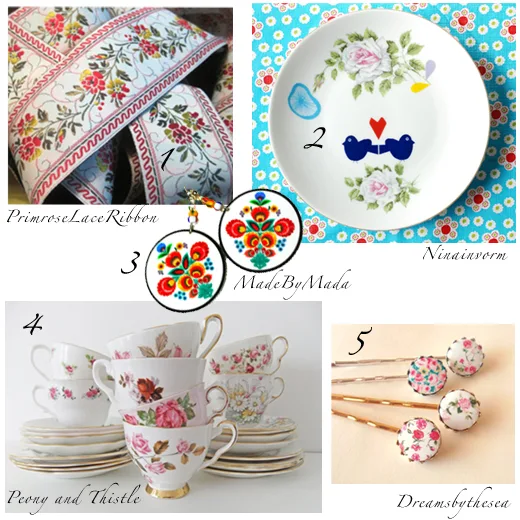 flower ribbon plate cup vintage handmade - floral selection by Chez Violette