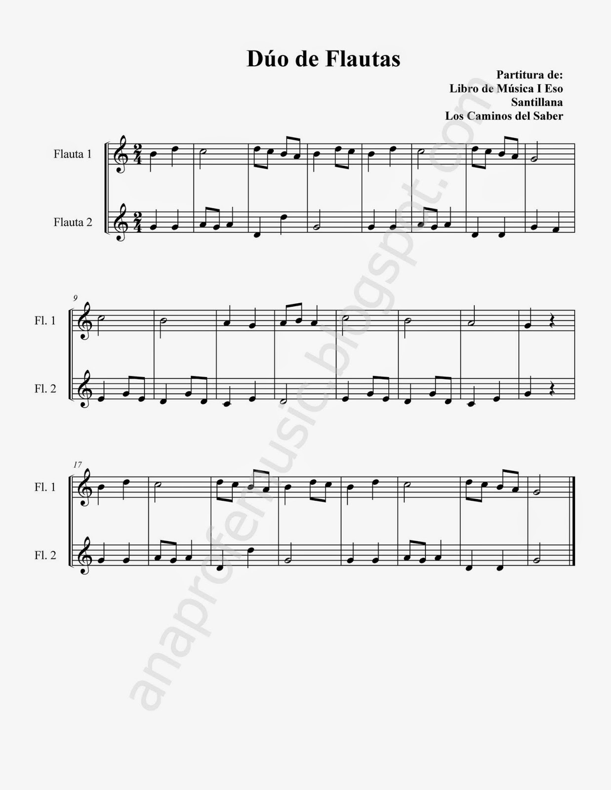 AnaProfeMusic Partitura Dúo de Flautas Fácil