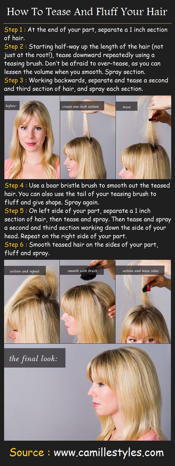 How To Tease And Fluff Your Hair Pinterest Tutorials