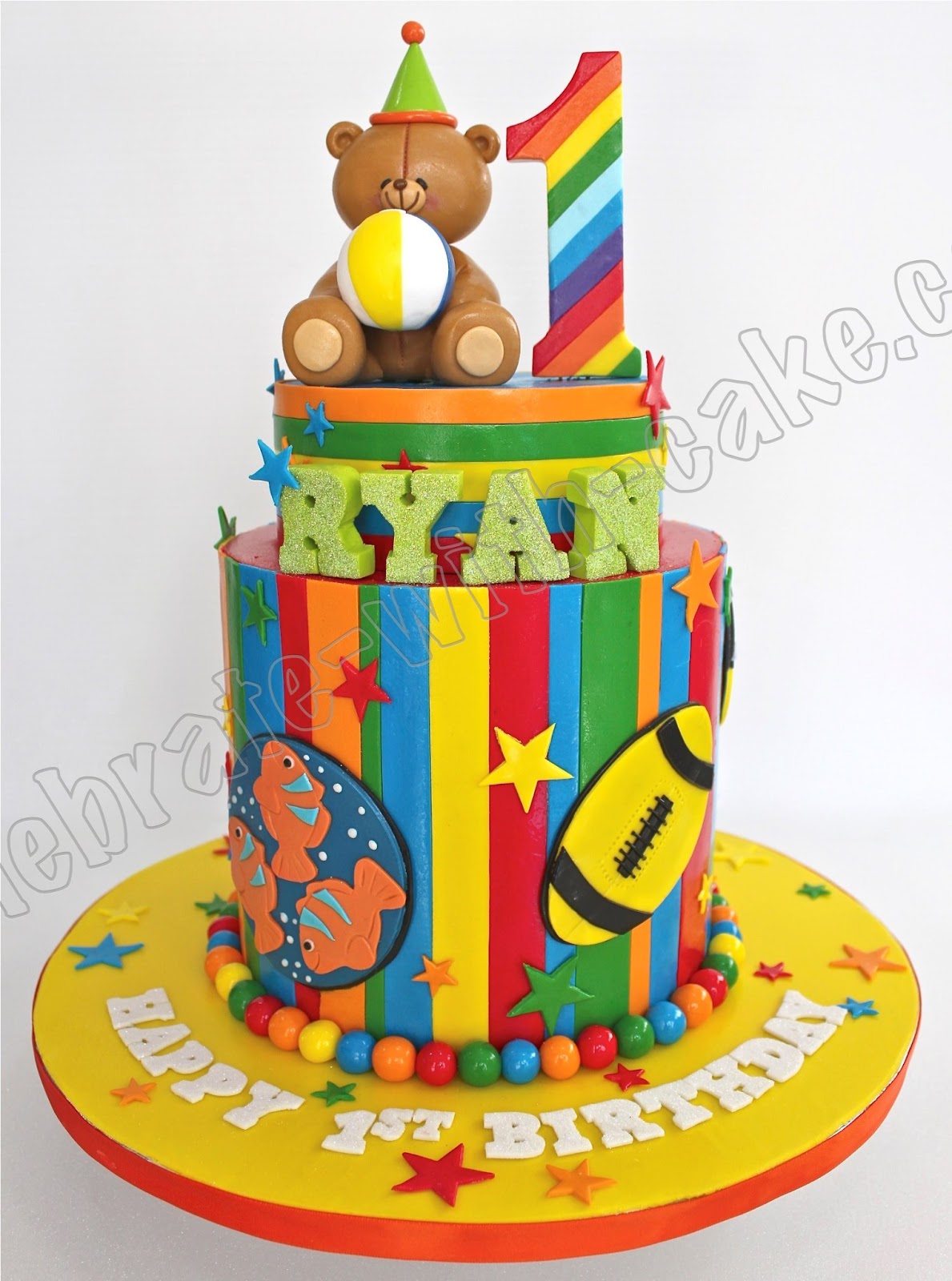 Celebrate with Cake! 1st Birthday Rainbow Themed Tier Cake