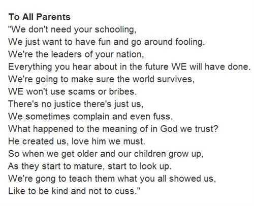 Parents Day Poems Thank You: To All Parents Is A Lovely Poem From Kids For Parent's Day