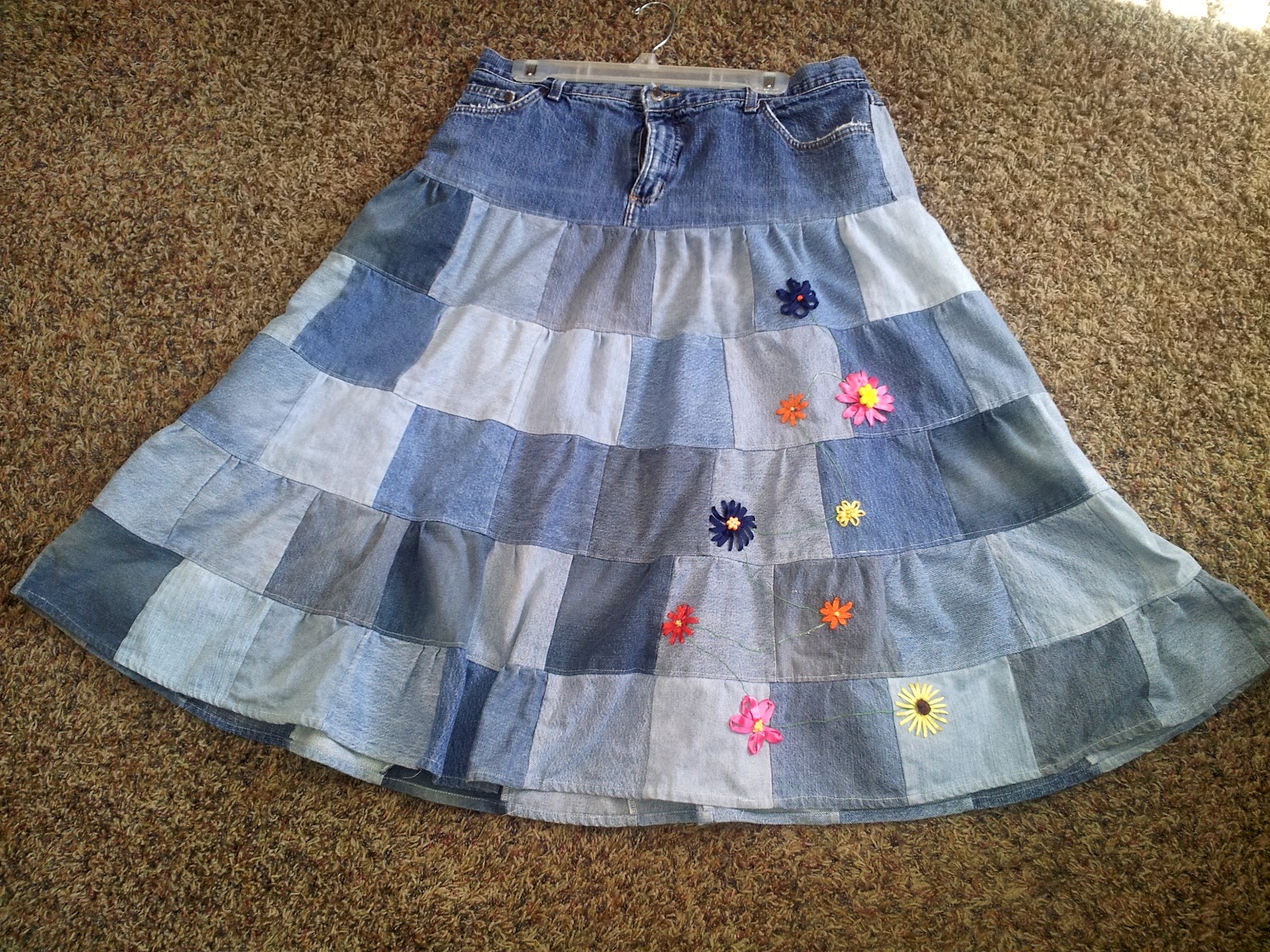 Denise's Masterpieces upcycled, repurposed denim; into a skirt