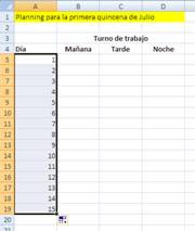 Modelo planning de trabajo en Excel con relleno de serie automática Modelo planning de trabajo en Excel con relleno de serie automática