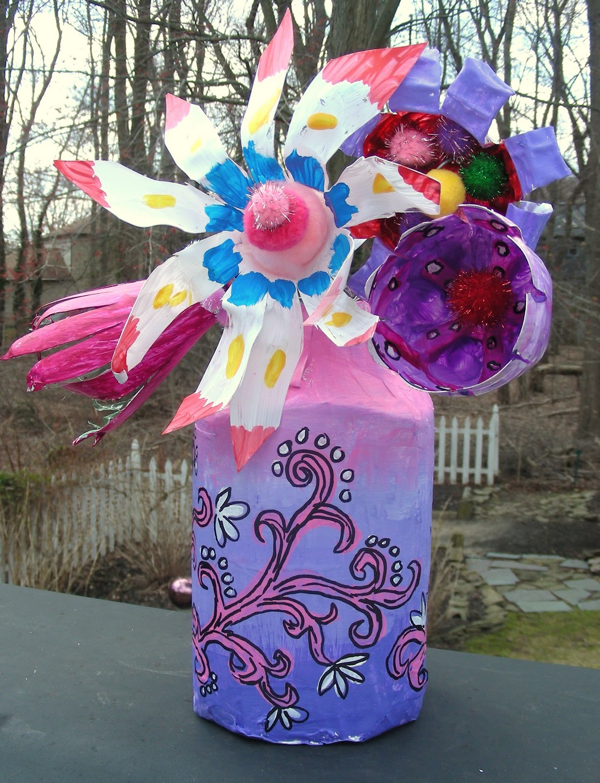 vintage2glam Recycled plastic bottle flowers and vases