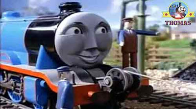 Gordon the big blue express locomotive helped rescue winching and hauling Percy the train engine out