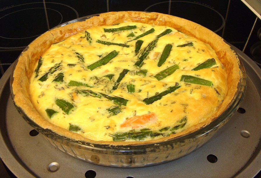 Jenny Eatwell's Rhubarb & Ginger Salmon & Asparagus Quiche glorious