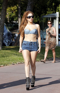 Lady Gaga in short denim shorts