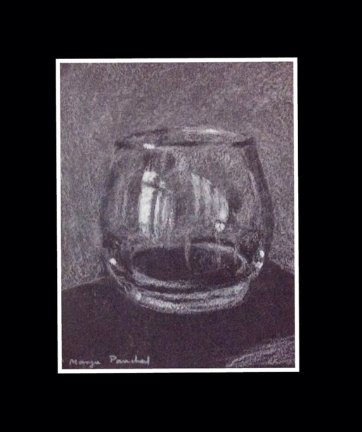 still life charcoal sketching of a glass by Manju Panchal