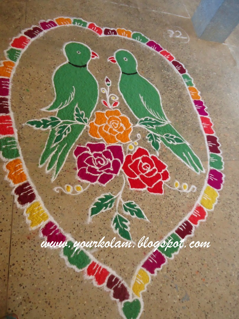அழியாத கோலம்/ ముగ్గులు / रंगोली : Parrot rangoli