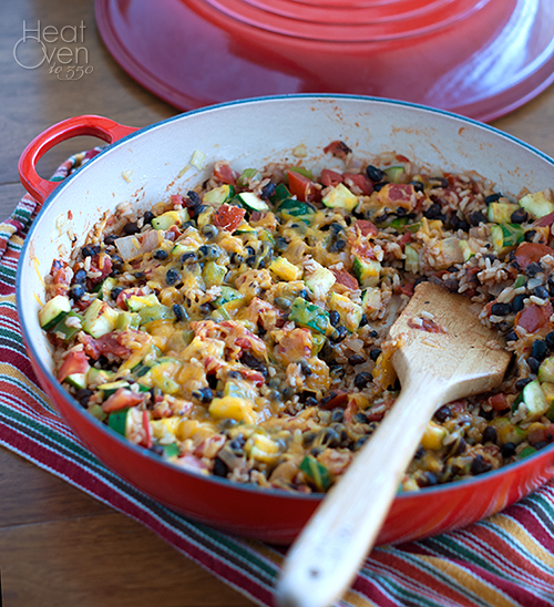Zucchini, Black Bean and Rice Skillet Heat Oven to 350
