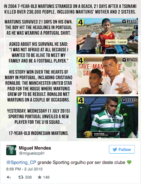 Mangsa Tsunami Aceh Dilamar Kelab Sporting Lisbon Setelah Dibantu Oleh Ronaldo