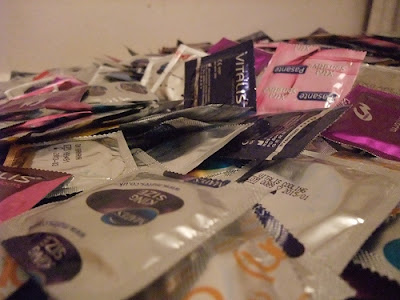 A large pile of condoms
