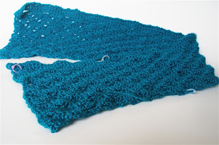 second half - long lacy panel - of teal blue cardigan