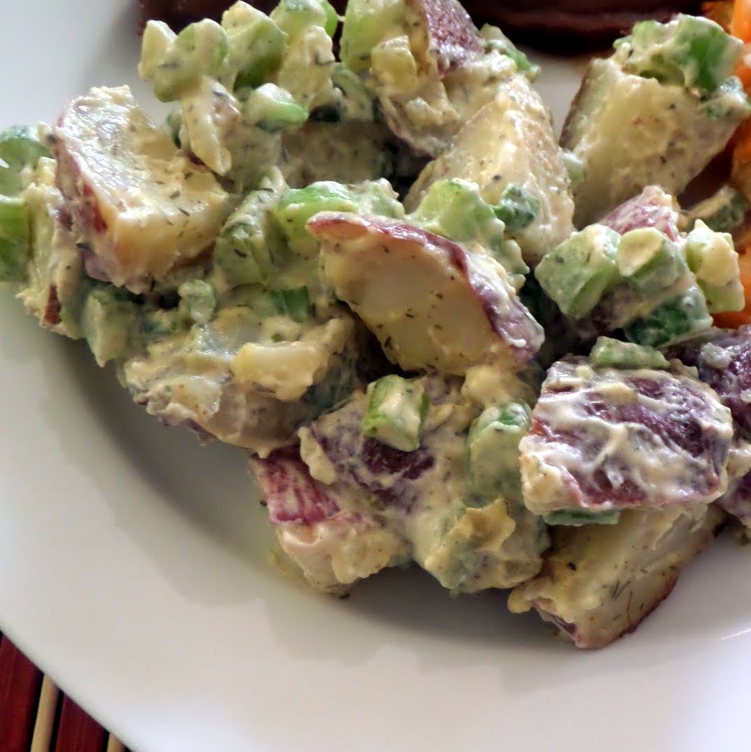 Baked Potato Salad:  A potato salad side dish made with baked red potatoes, celery, and dill.