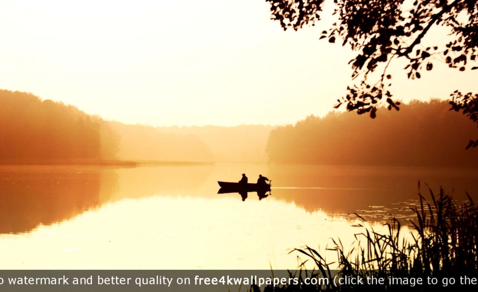 Sunrise on Lake With a Fishing Boat HD wallpaper Sunrise on Lake With a Fishing Boat HD wallpaper