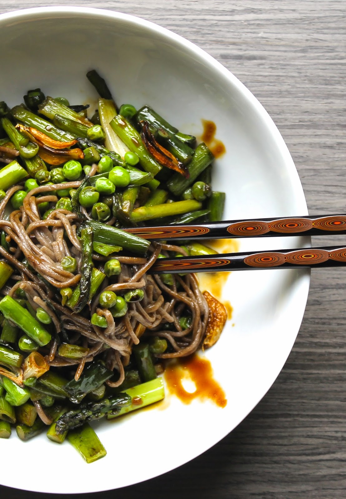 Saffron & Sun: Soba Noodles with Spring Vegetables and Teriyaki Sauce