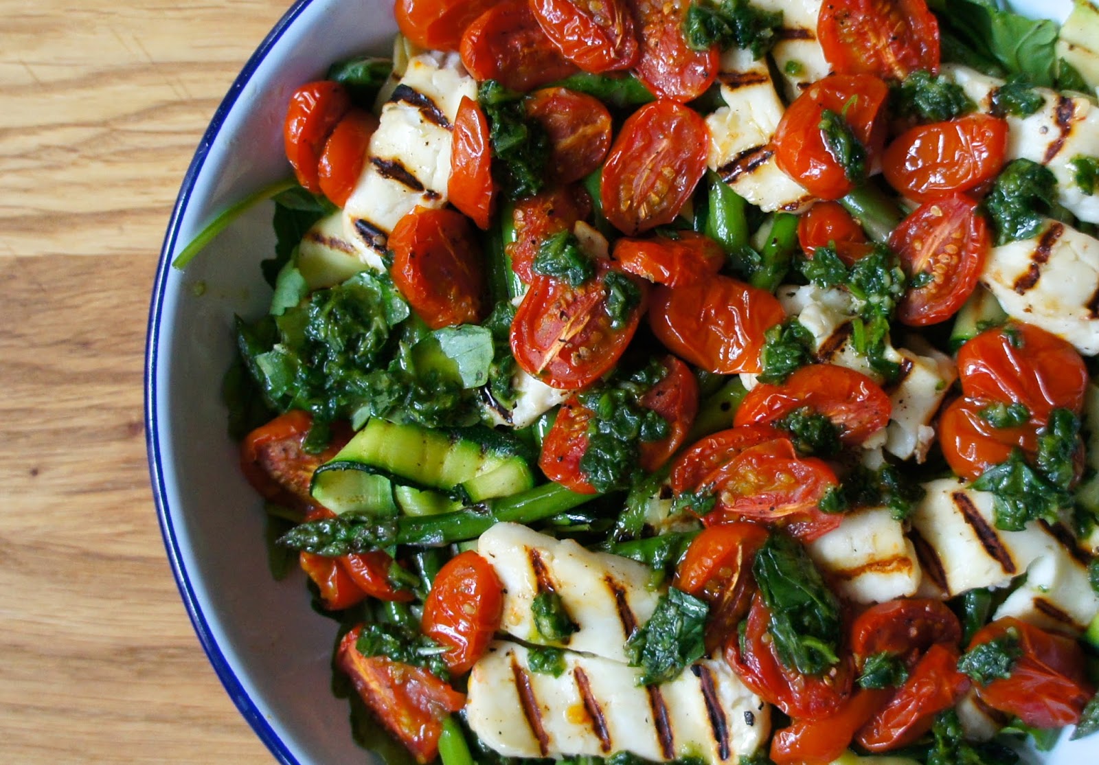 Notes of Bacon Chargrilled asparagus, courgette & halloumi with