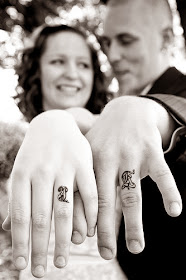 ♥ ♫ ♥ Michelle Perez-Ortiz:   wedding ring tattoos. My husband and I have the eternity symbol on our fingers! To me it's more meaningful than a ring (which we both have). It can't be removed like a ring and the whole symbol of death do you part (eternity) hasten lost in a lot of marriages what an awesome reminder ♥ ♫ ♥