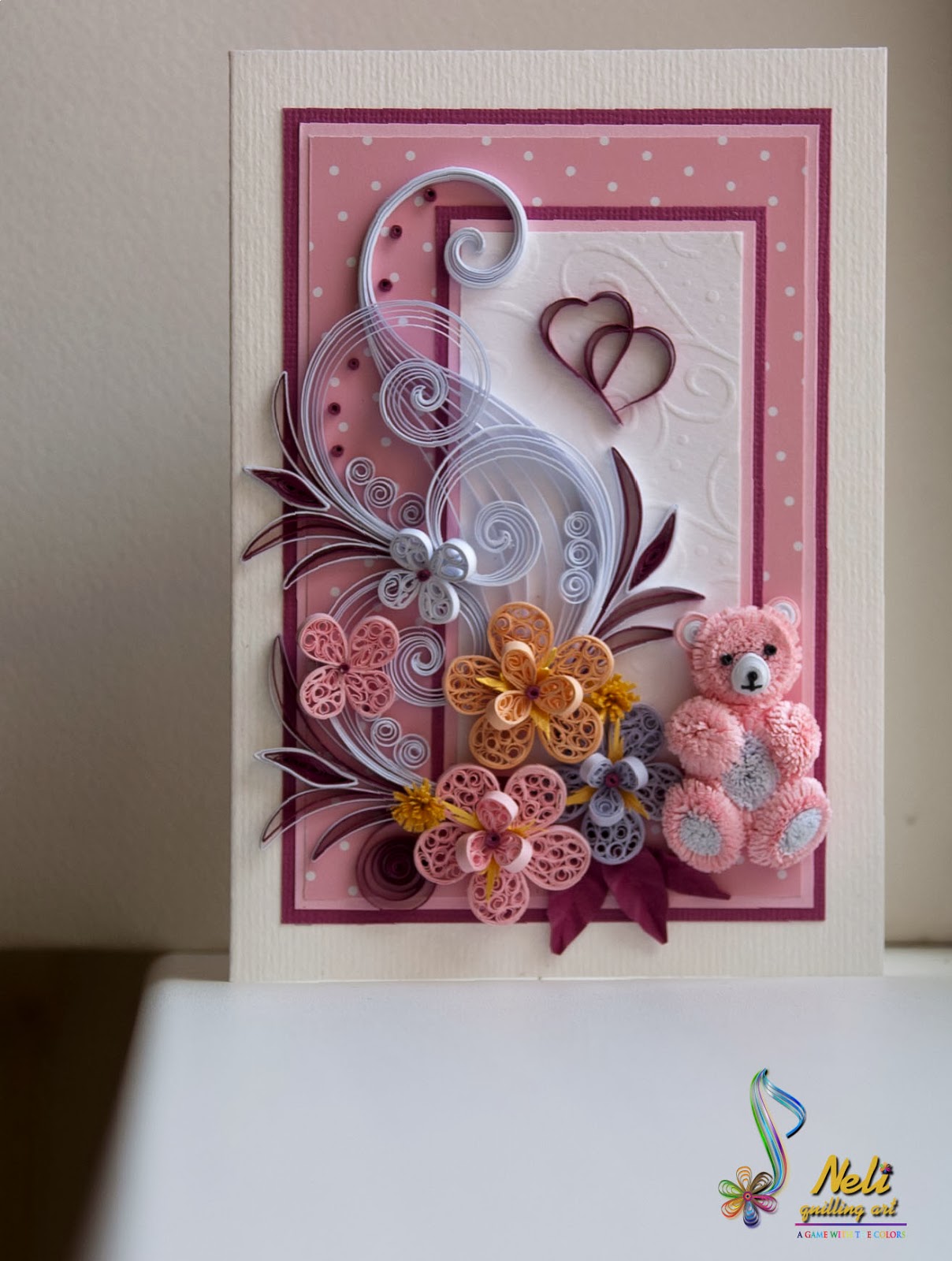 Neli Quilling Art Quilling card and teddy bear