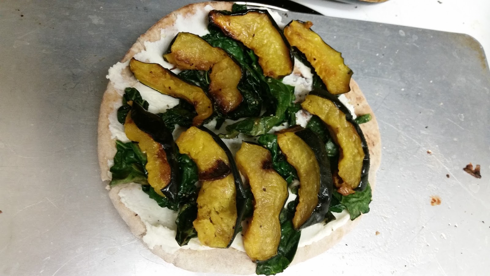 So There. Pumpkin Spice Ricotta, Kale, and Acorn Squash Flatbread Pizza