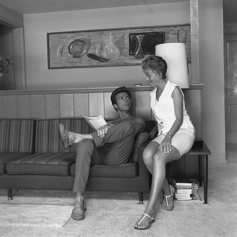 Clint Eastwood with wife Maggie Johnson at home in Hollywood Hill, early 1960s