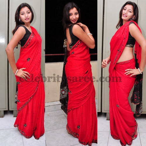 Vinni in Red Designer Saree