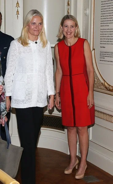 Crown Prince Haakon of Norway and Crown Princess Mette-Marit of Norway attends a ceremony to celebrate a gift of Norwegian textile at the Cooper Hewitt, Smithsonian Design Museum 