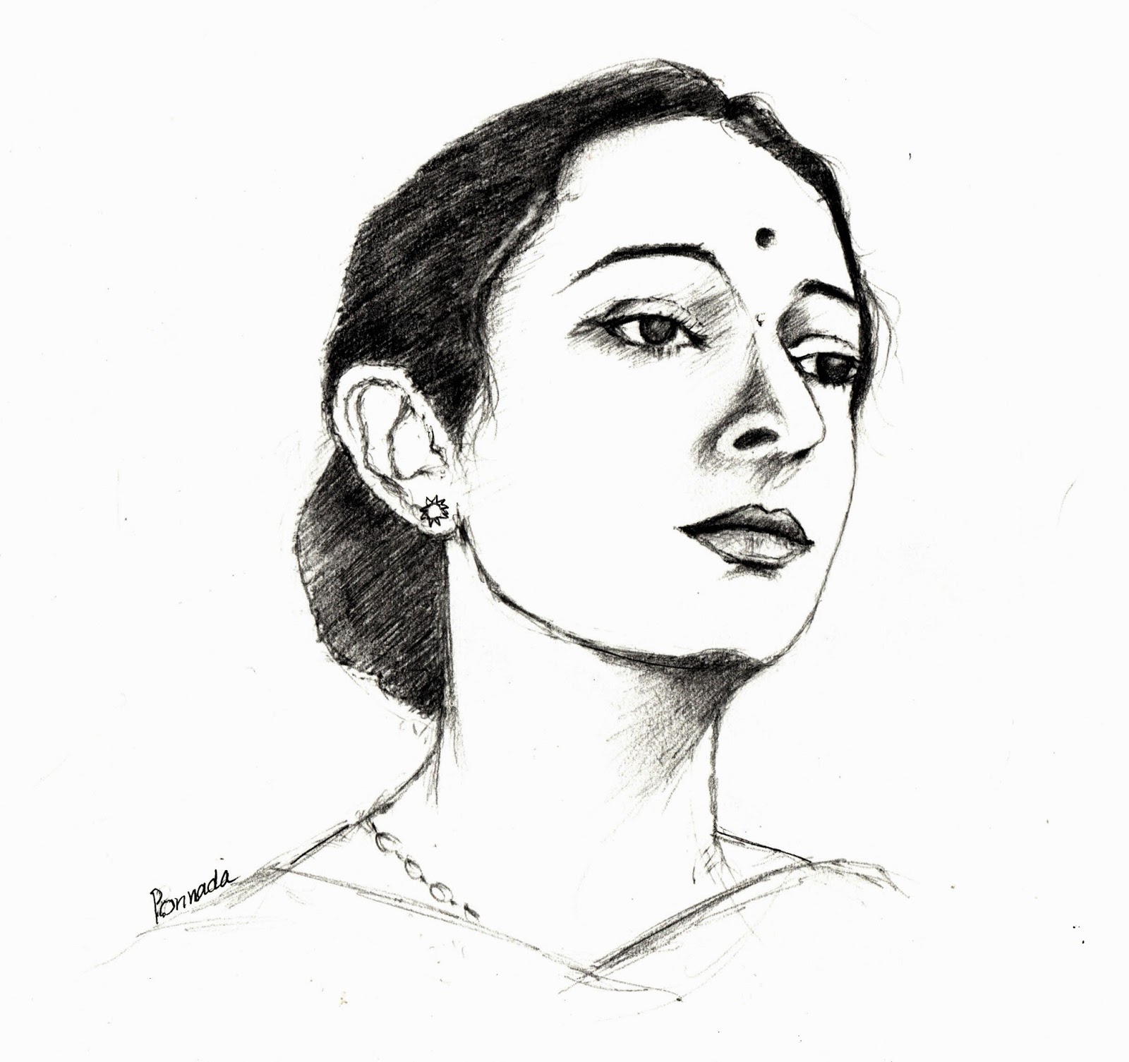 Sketches and Drawings : Indian woman - pencil sketch