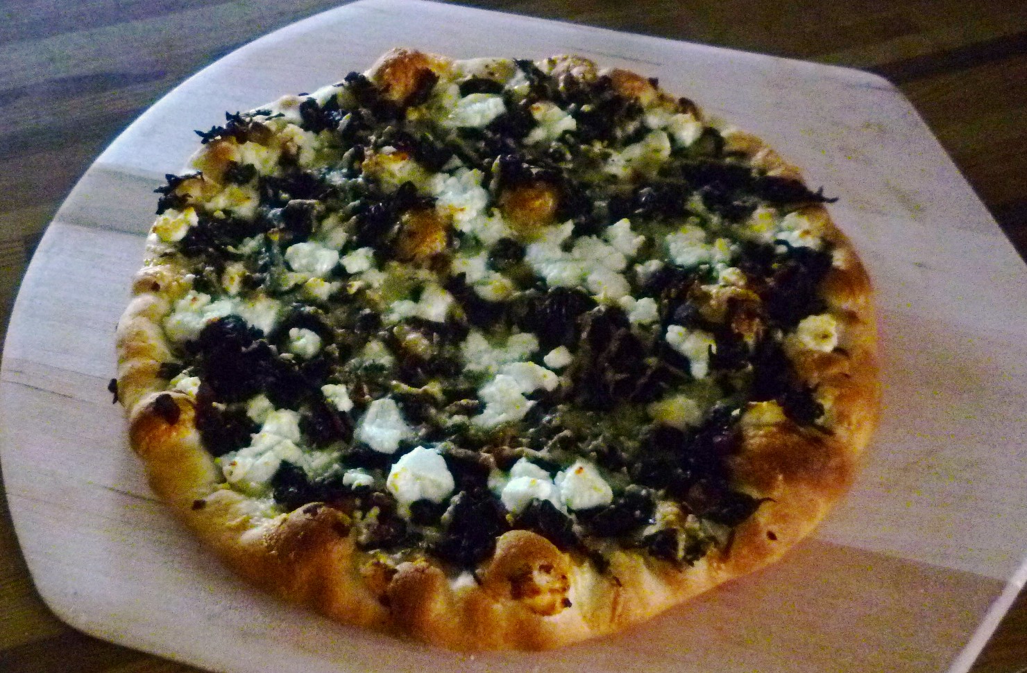 For Love of the Table Pizza with Kale, Pancetta & Goat Cheese