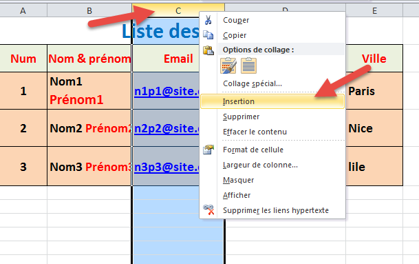 insérer colonne excel insérer colonne excel