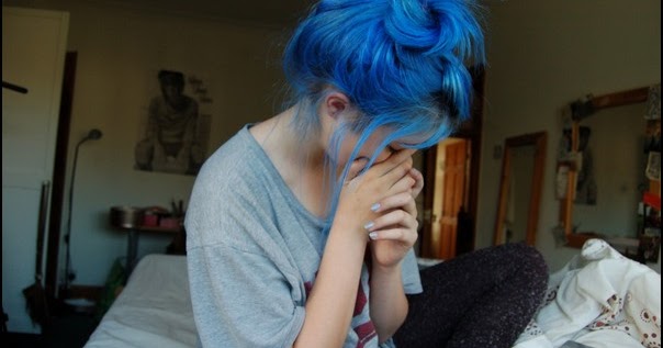 Sad, alone cute, emogirl, bluehair