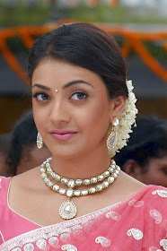 South Actress Kajal Agarwal Hot Pink Saree Photos