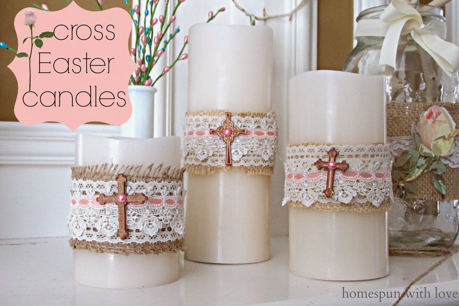Homespun With Love Cross Easter Candles