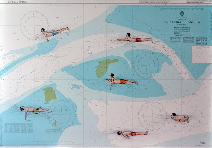 Seascape 38, 2015. Navigation map, acrylic on canvas, 70 x 100 cm