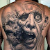 3D horror man face tattoo on full back