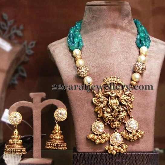 Emerald Beads Set Krishna Pendant Jewellery Designs