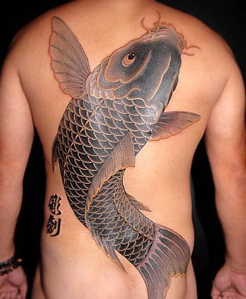 Tattoo carpa cinzento nas costas